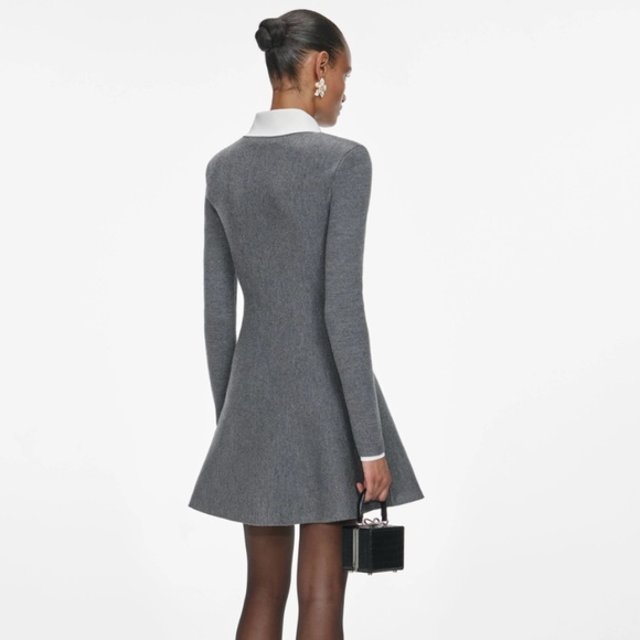 self-portrait Grey Crochet Flower Collared Knit Mini Dress MSRP $595 - Size XS - Picture 3 of 9